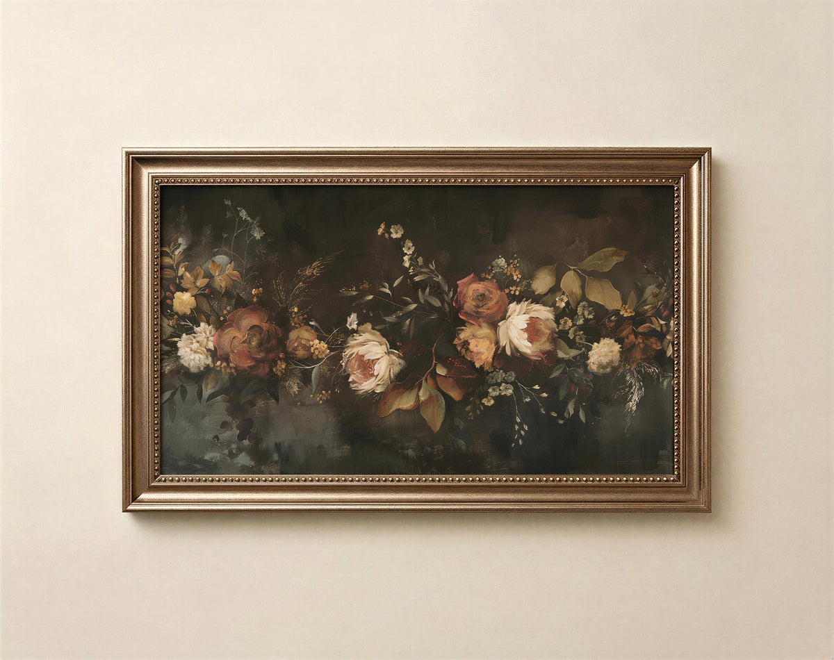 Moody Green Frame TV art, floral Fall, botanical Painting Screensaver